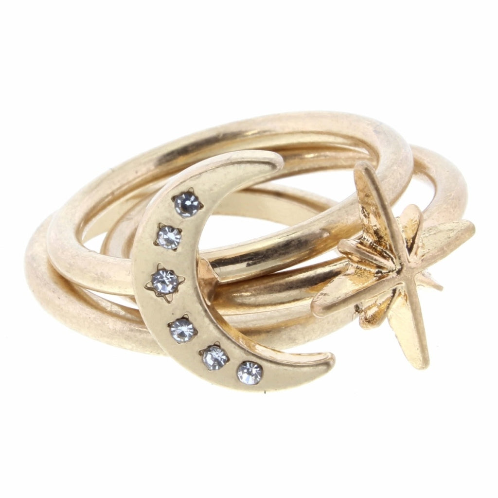 Gold Starburst and Moon 3 Layer Stackable Ring