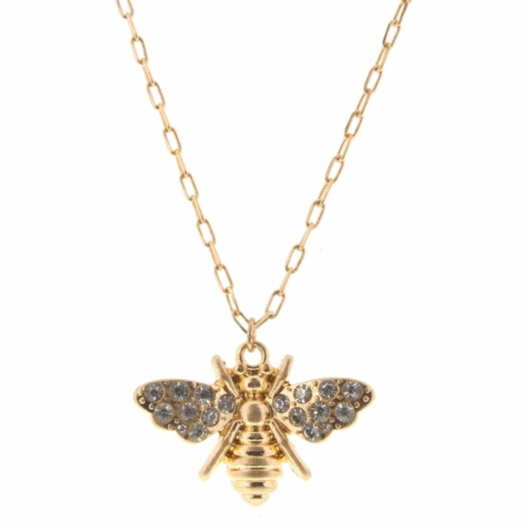 Clear Rhinestone Bee Necklace