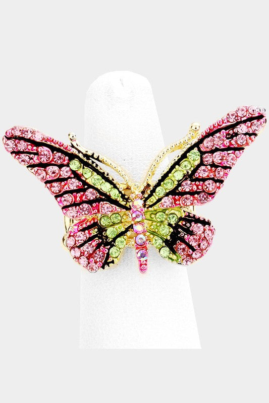 Anillo elástico de mariposa con pavé de cristal 