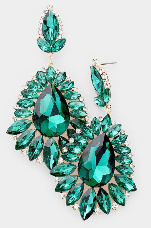Teardrop Crystal Marquise Accented Evening Earrings