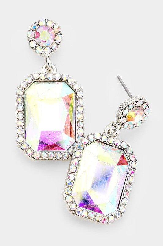 Rhinestone Rectangle Stone Evening Earrings - Debs on 5th