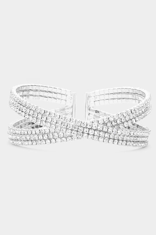 Rhinestone Crisscross Cuff Evening Bracelet - Debs on 5th