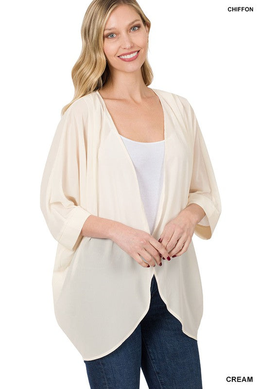 Woven Chiffon Cardigan With Shoulder Pleat