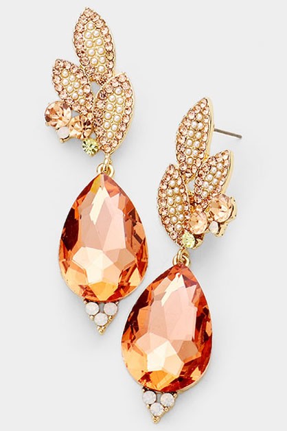 Crystal Rhinestone Pave Leaf Evening Earrings - Debs on 5th