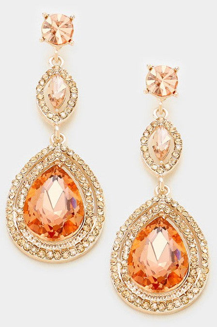 Glass crystal teardrop evening earrings