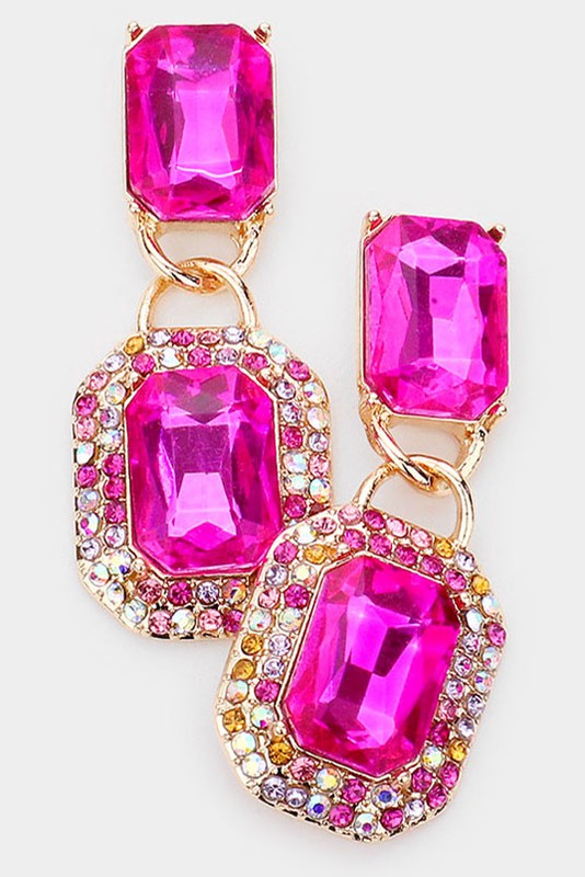 Stone Rhinestone Trimmed Dangle Evening Earrings - Debs on 5th