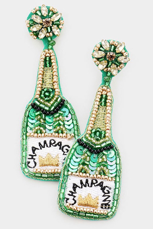 Sequin Crown Champagne Dangle Earrings