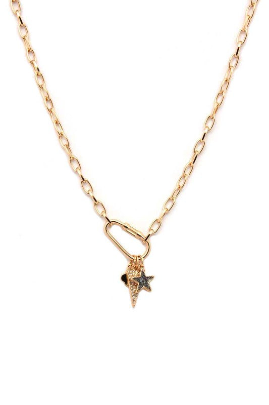 Metal Multi Star Rectangle Charm Necklace