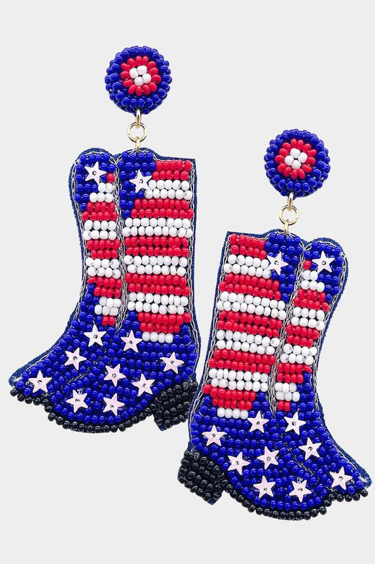 American USA Flag Western Boots Earrings