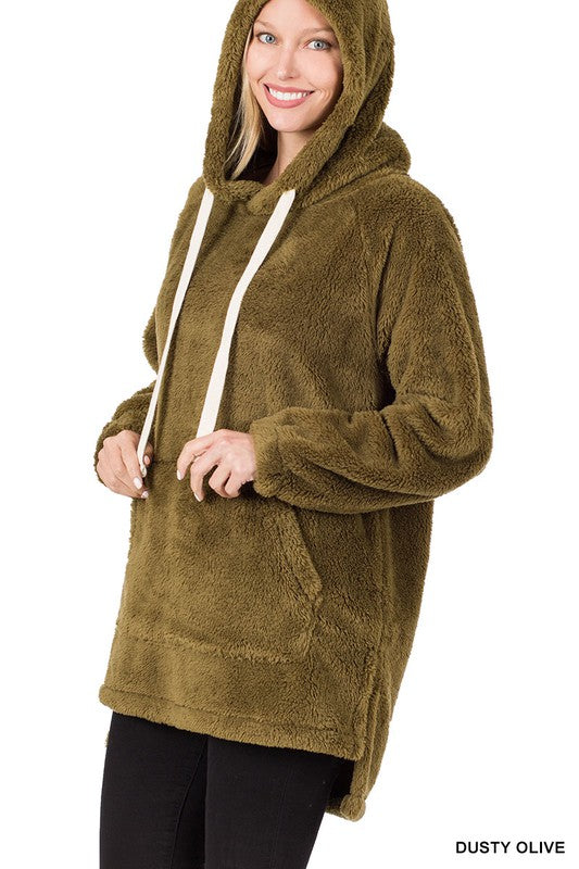 Hooded Faux Fur Pocket Pullover