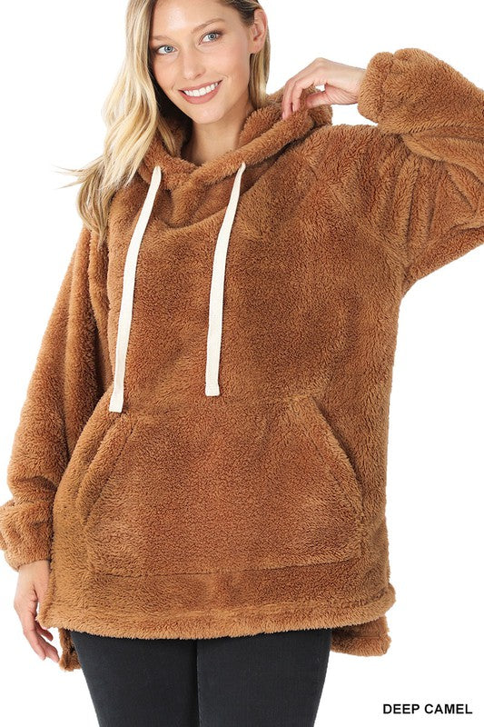 Hooded Faux Fur Pocket Pullover