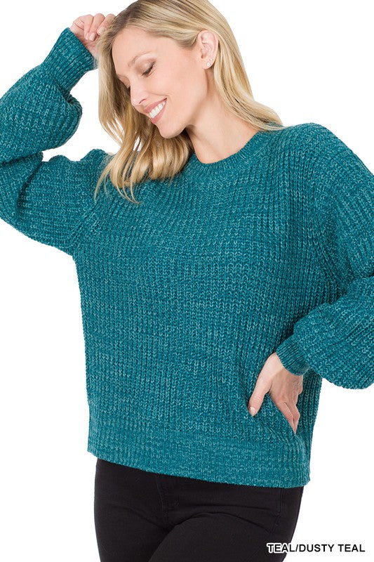 Melange Balloon Sleeve Sweater