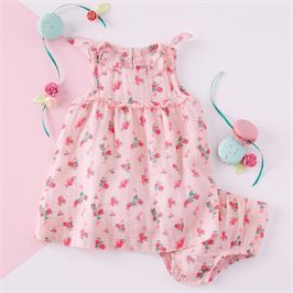 Tiny Rose Muslin Dress and Bloomers Set