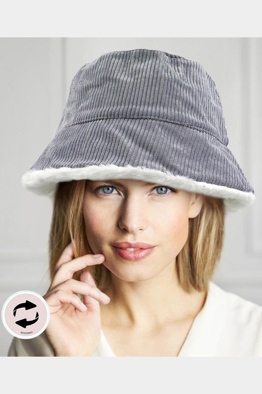 Sombrero de pescador de piel sintética suave de pana reversible