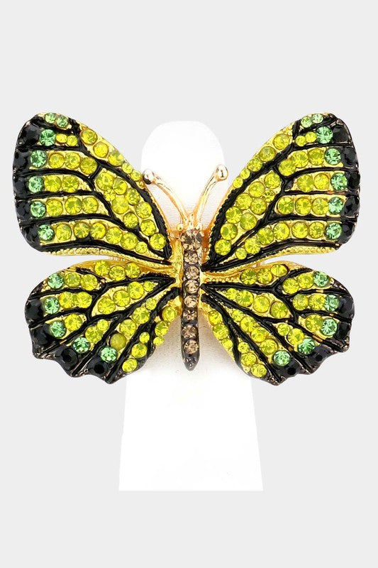 Anillo de mariposa de metal adornado con diamantes de imitación 
