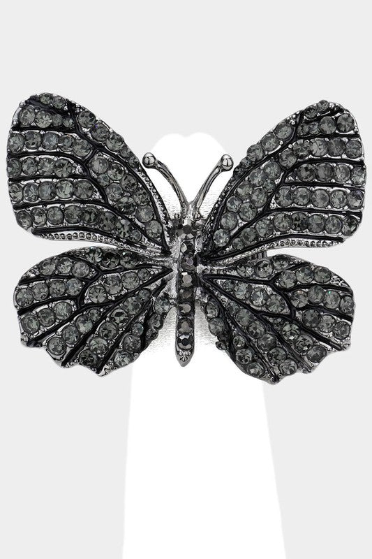 Rhinestone Embellished Metal Butterfly Ring