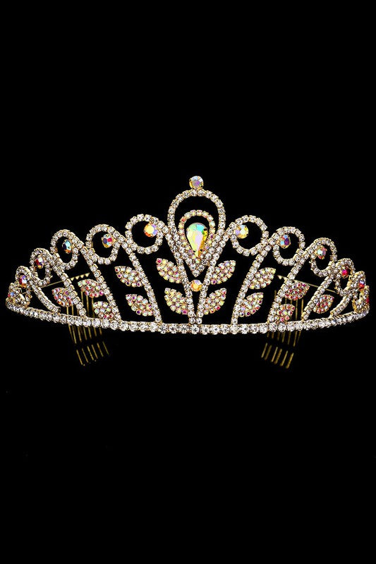 Tiara de princesa con diamantes de imitación acentuados con piedra en forma de lágrima 