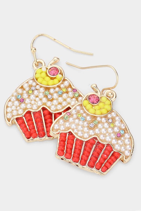 Pearl Seed Beaded Cupcake Dangle Earrings - Debs on 5th