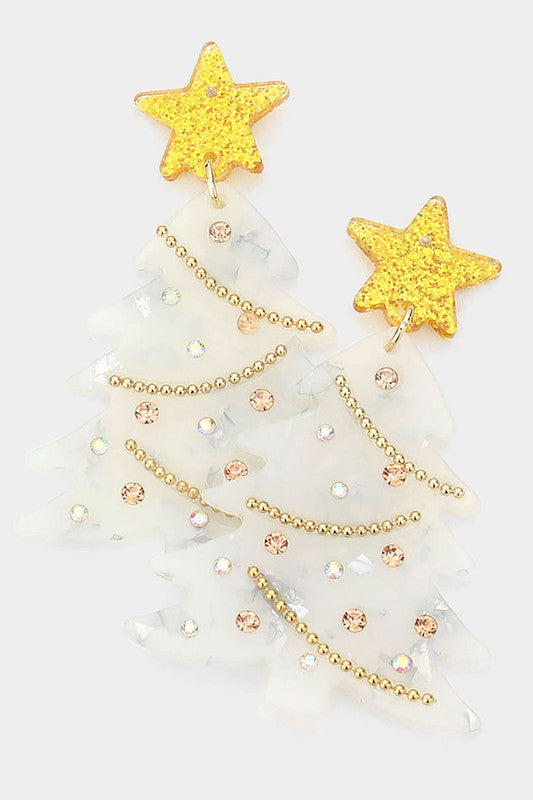 Pendientes colgantes de árbol de Navidad con estrella de resina brillante 