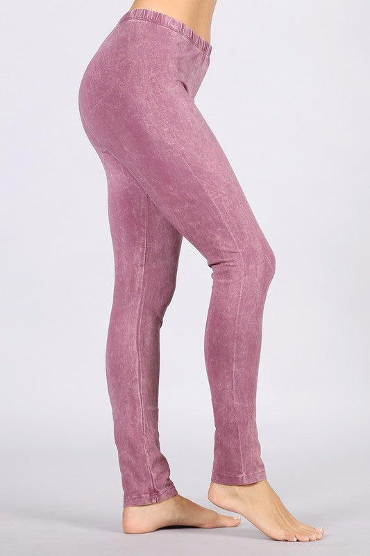 Mineral Wash Leggings with Elastic Waistband