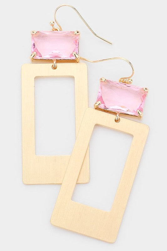 Bead Accented Open Metal Rectangle Link Earrings - Debs on 5th