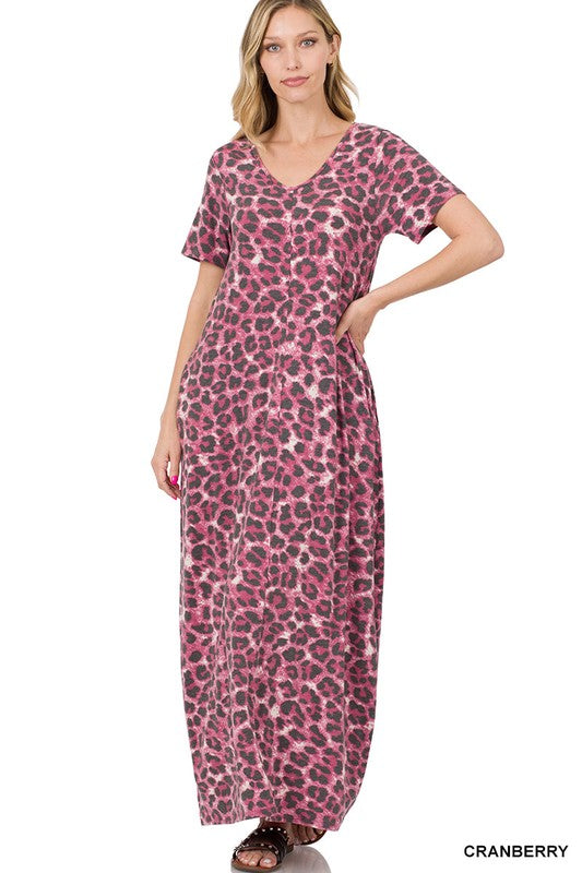 Leopard Short Sleeve Maxi Dress