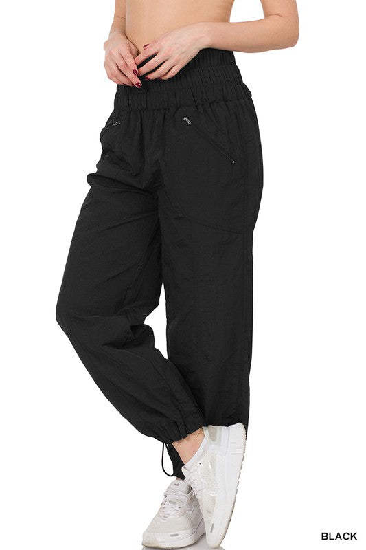 Pantalones jogger de cintura alta con fruncido cortavientos 
