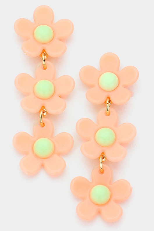 Triple Resin Flower Link Dangle Earrings - Debs on 5th