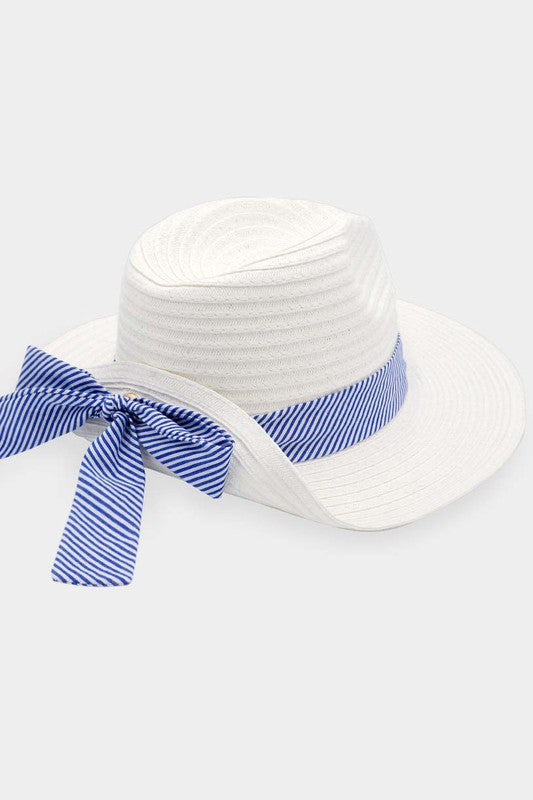 Sombrero de paja con pliegue de banda a rayas