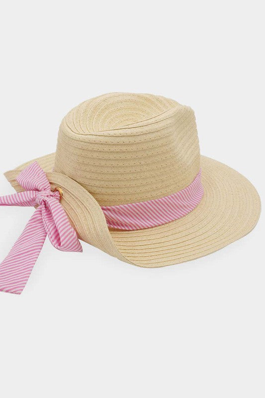 Sombrero de paja con pliegue de banda a rayas