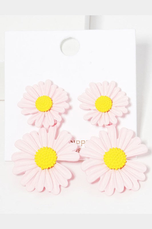 Gold Dipped Double Bloom Flower Link Earrings - Debs on 5th