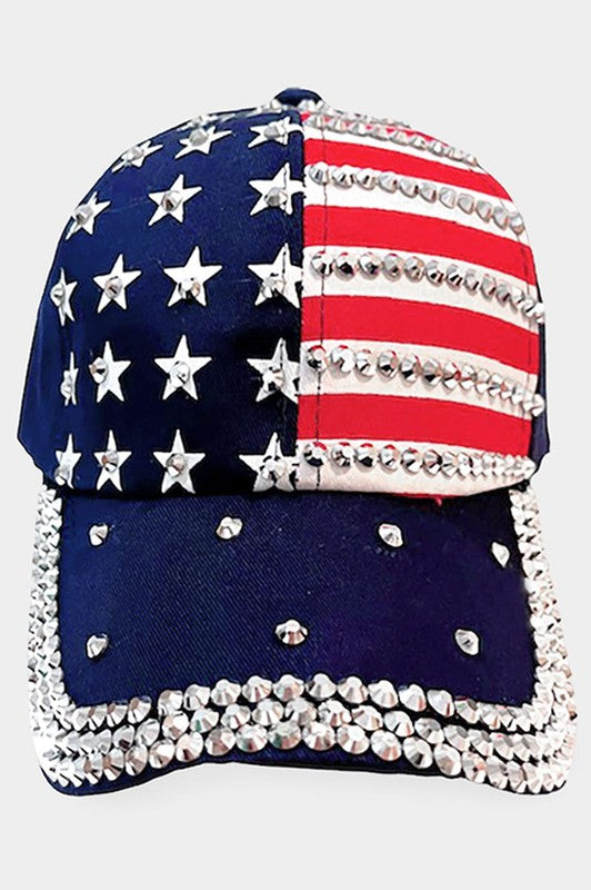 Gorra de béisbol con tachuelas de la bandera estadounidense de EE. UU.