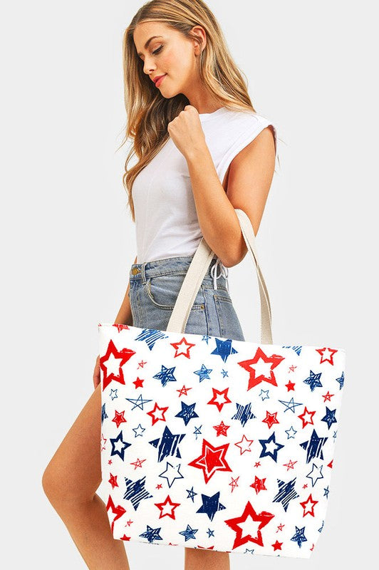 American USA Flag Star Patterned Beach Tote Bag