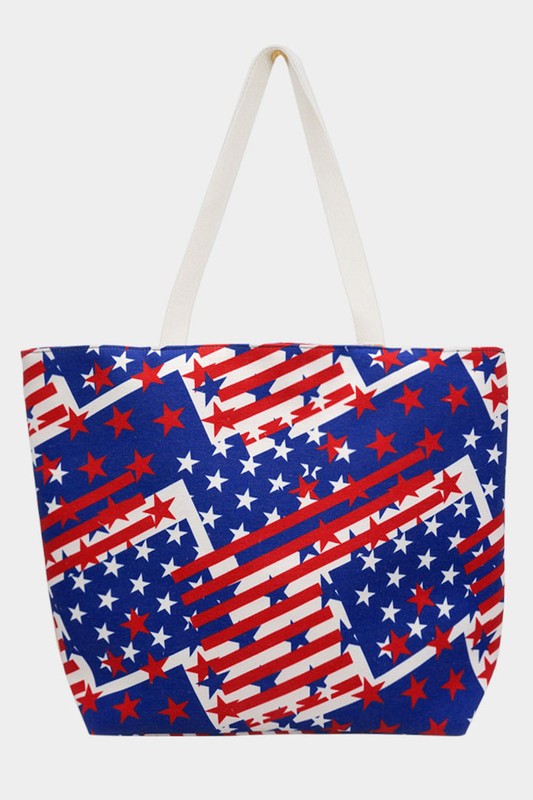 La bolsa de asas impresa de la playa de la bandera americana de los E.E.U.U.