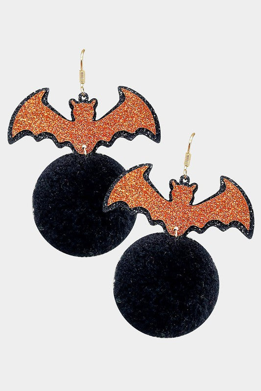 Bat Pom Dangle Earrings