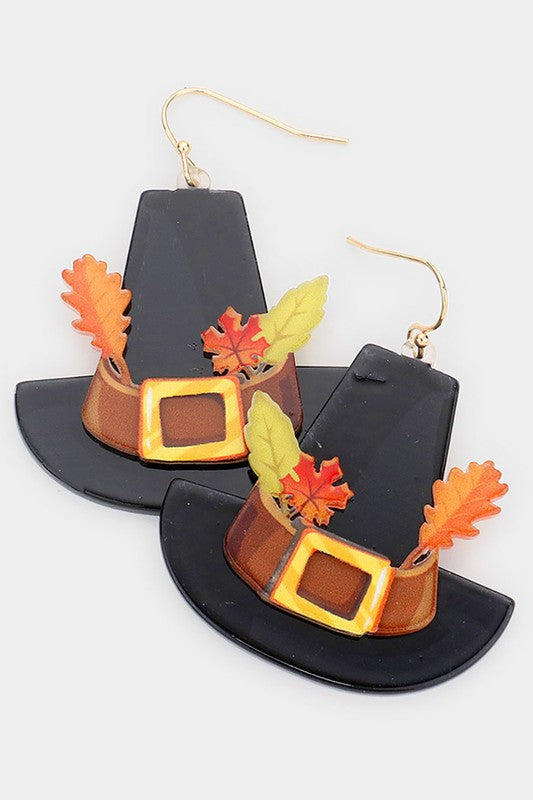 Resin Thanksgiving Hat Dangle Earrings
