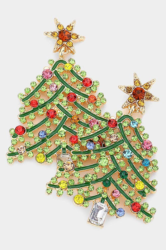 Aretes colgantes de árbol de Navidad con adornos de piedra 