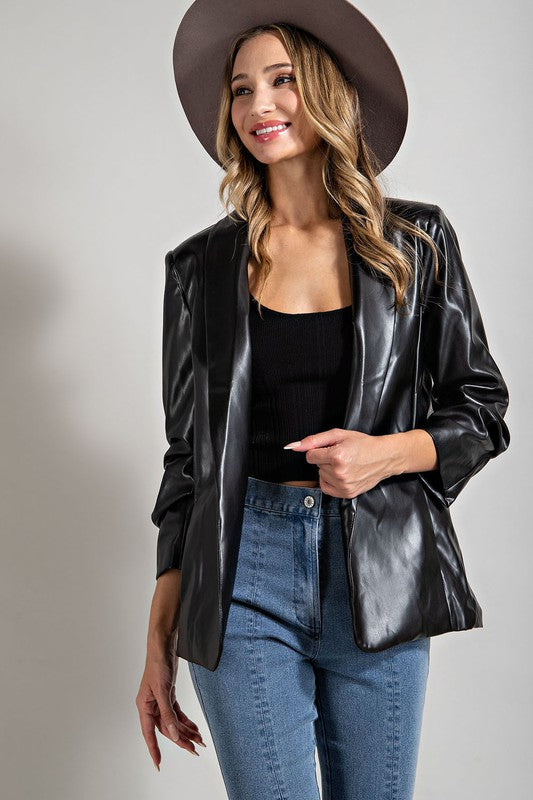 Chelese Faux Leather Blazer