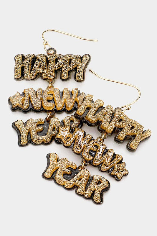 Acetate Happy New Year Message Earrings