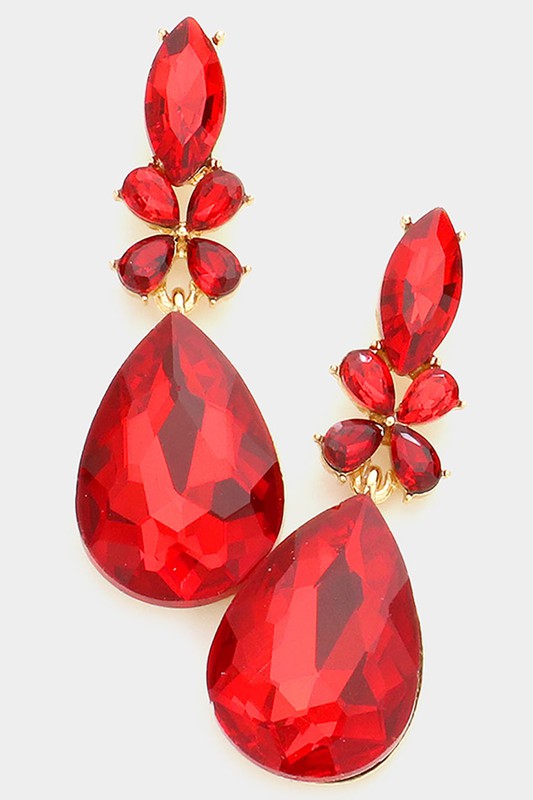 Teardrop Stone Accented Dangle Evening Earrings