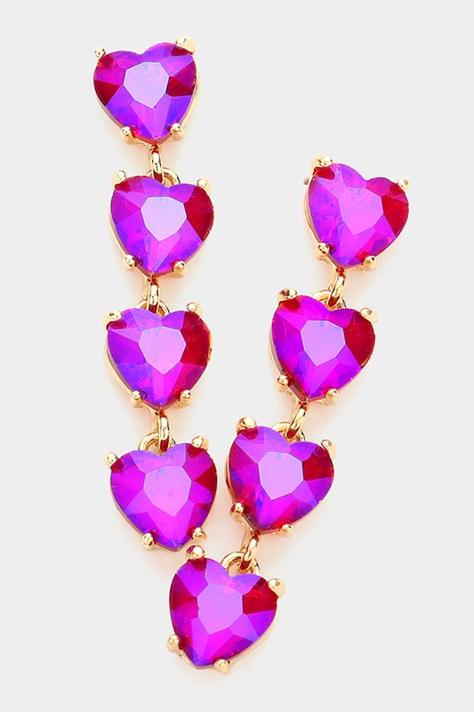 Heart Stone Link Dangle Evening Earrings - Debs on 5th