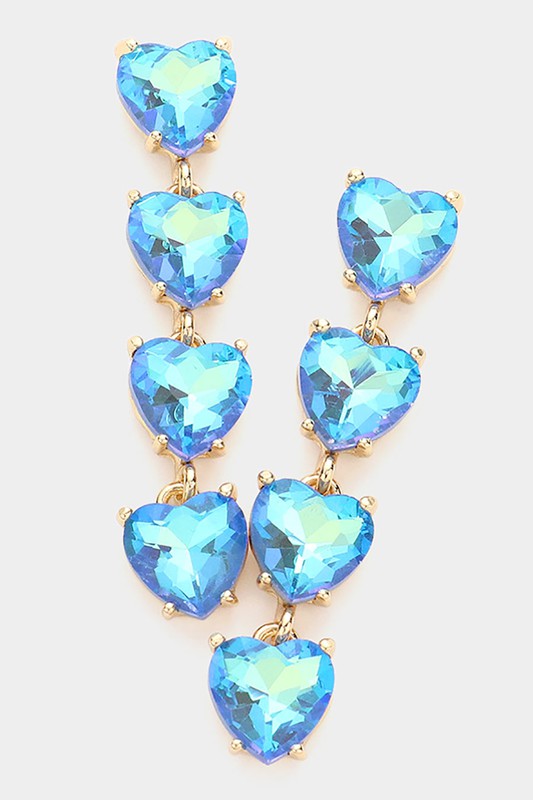 Heart Stone Link Dangle Evening Earrings