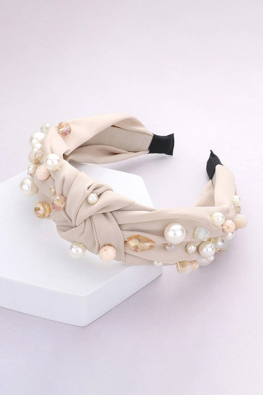 Pearl Multi Bead Embellished Knot Burnout Headband