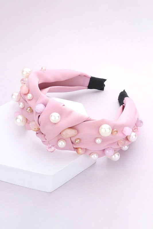 Pearl Multi Bead Embellished Knot Burnout Headband