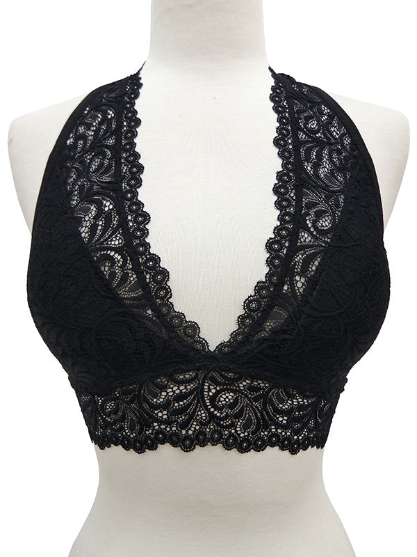 Twisted Back Strap Padded Lace Bralette