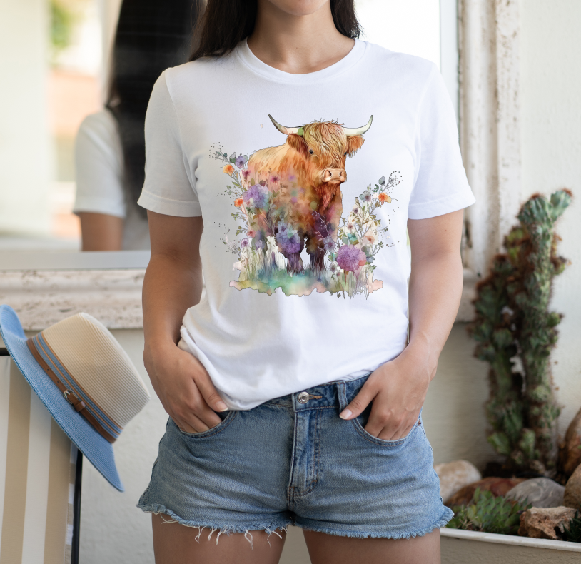 Highland Cow Floral Graphic Tee