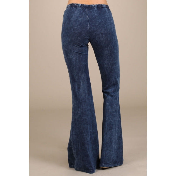 Mineral Washed Bell Bottom Pants with Elastic Waist - Debs Boutique  LLC