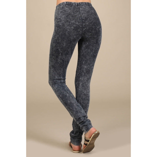 Mineral Wash Leggings with Elastic Waistband - Debs Boutique  LLC