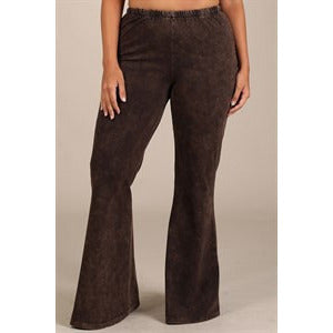 Mineral Washed Bell Bottom Pants with Elastic Waist-Plus Size - Debs Boutique  LLC