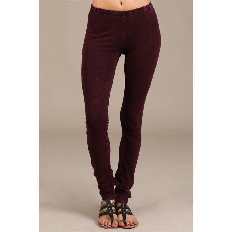 Mineral Wash Leggings with Elastic Waistband - Debs Boutique  LLC